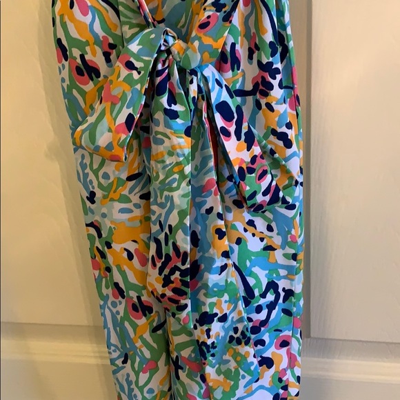 Multicolored sleeveless short dress with bow - Picture 3 of 4